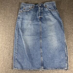 Levi's Side Slit Mid Length Denim Skirt Women's Size 30 Slit Button Fly Pockets